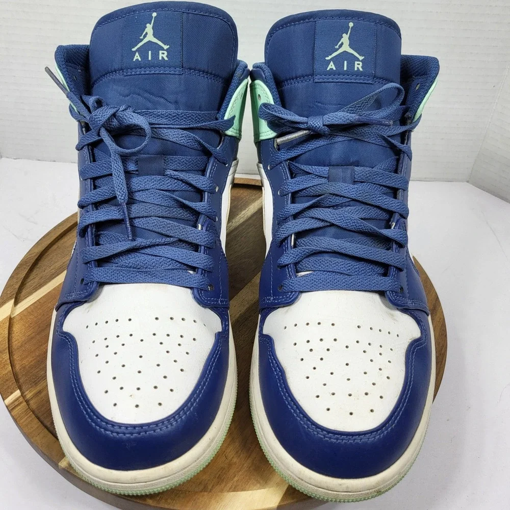 Jordan 1 Mid Mystic Navy Mint Foam White Mens 10.5 554724-413 Blue Green Sneaker